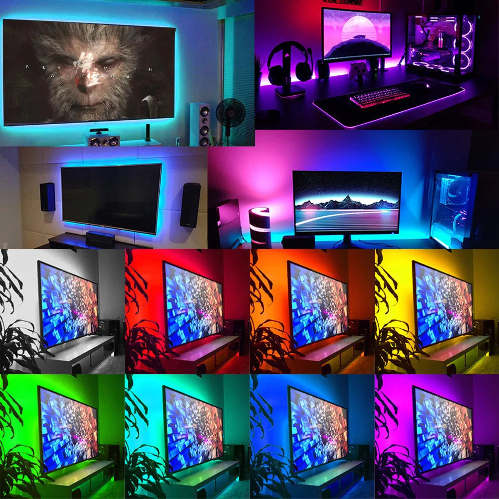 1-2M USB Powered LED Light String Computer Desk DIY Backlight 24 Key Remote Control RGB Multicolor Tape Home Decor Light Strip - Joyful Welling