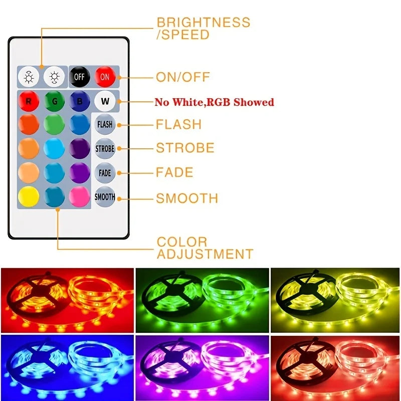 1-2M USB Powered LED Light String Computer Desk DIY Backlight 24 Key Remote Control RGB Multicolor Tape Home Decor Light Strip - Joyful Welling